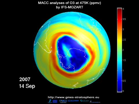 Antarctic ozone hole in 2007